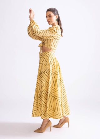 Bella Yellow Shirt And Skirt by Saaksha & Kinni, available on Indiaspopup.com