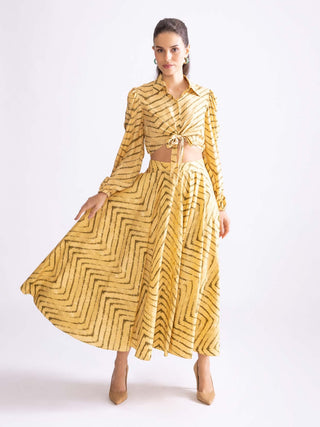 Bella Yellow Shirt And Skirt by Saaksha & Kinni, available on Indiaspopup.com