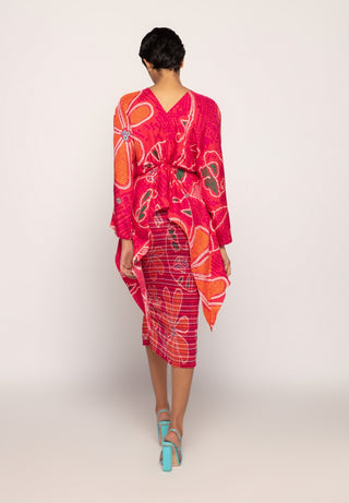 Saaksha & Kinni-Pink Orange Asymmetric Blouse And Skirt-INDIASPOPUP.COM