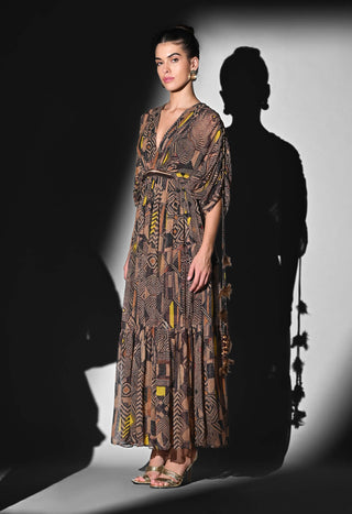 Geometric brown canary midi dress