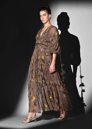 Geometric brown canary midi dress