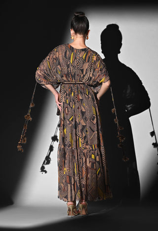 Geometric brown canary midi dress