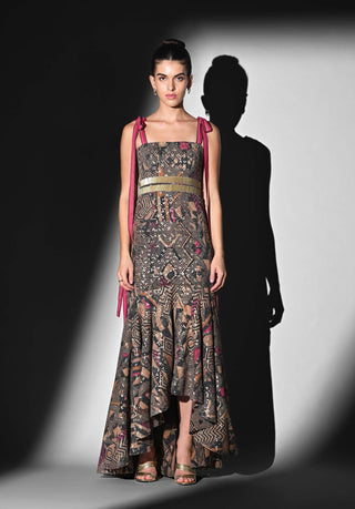 Pink geometric pure georgette dress