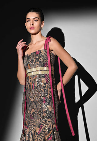 Pink geometric pure georgette dress