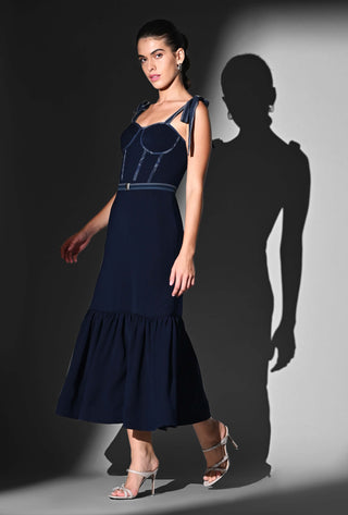 Indigo blue corset tie-up dress