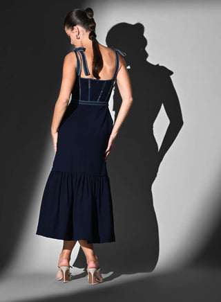 Indigo blue corset tie-up dress