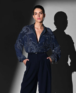 Indigo blue swirl printed shirt