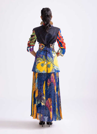 Tribal Printed Blazer, Corset Belt And Skirt by Saaksha & Kinni, available on Indiaspopup.com