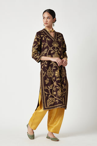 Payal Pratap-Brown Yellow Aabidah Embroidered Kurta Set-INDIASPOPUP.COM
