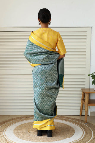 Dharki By Brijesh Gupta-Dhara Green Yellow Silk Sari-INDIASPOPUP.COM