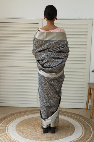 Dharki By Brijesh Gupta-Dhara Black Silver Silk Sari-INDIASPOPUP.COM