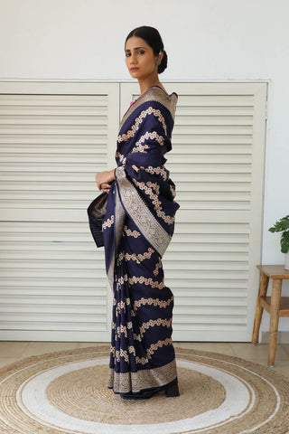 Dharki By Brijesh Gupta-Laheriya Royal Blue Katan Silk Sari-INDIASPOPUP.COM