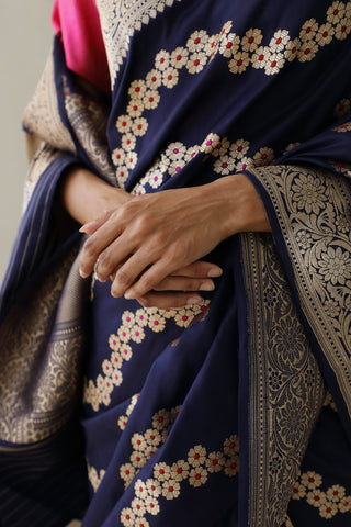 Dharki By Brijesh Gupta-Laheriya Royal Blue Katan Silk Sari-INDIASPOPUP.COM