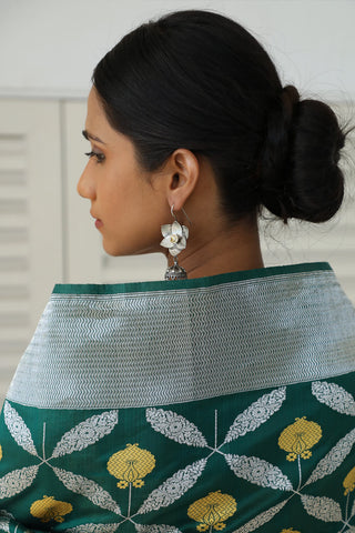 Dharki By Brijesh Gupta-Ajara Bottle Green Yellow Sari-INDIASPOPUP.COM