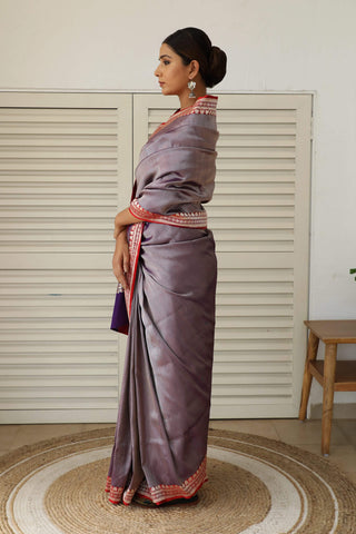 Dharki By Brijesh Gupta-Advaita Purple And Red Mashru Silk Sari-INDIASPOPUP.COM