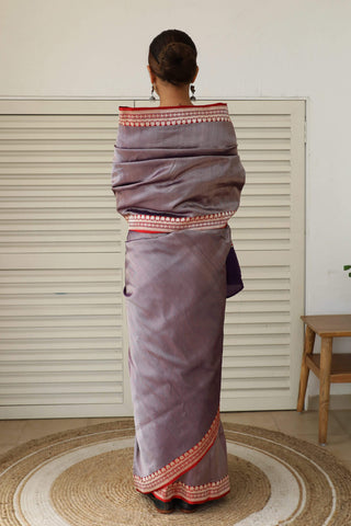 Dharki By Brijesh Gupta-Advaita Purple And Red Mashru Silk Sari-INDIASPOPUP.COM