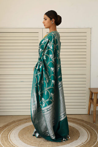 Dharki By Brijesh Gupta-Bottle Green Katan Silk Sari-INDIASPOPUP.COM