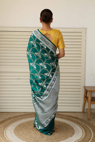 Dharki By Brijesh Gupta-Bottle Green Katan Silk Sari-INDIASPOPUP.COM