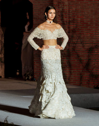 Ivory fishcut layered skirt with layered top