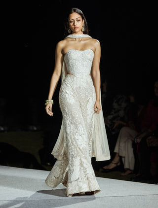 Ivory pia sharara and corset set