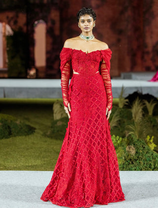 Red diana lehenga set