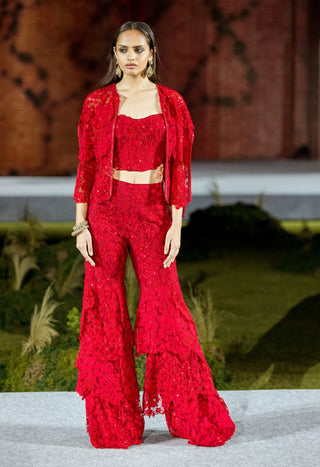Red maine sharara and cape set