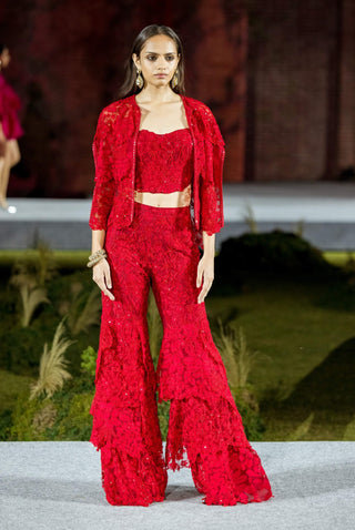 Red maine sharara and cape set