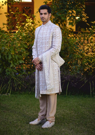Ankit V Kapoor-Imran Beige Sherwani Set-INDIASPOPUP.COM