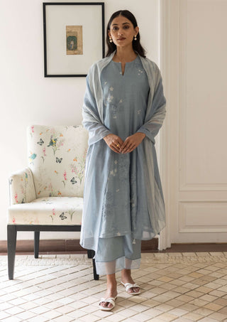 Powder Blue Floral Kurta Set by Vaayu available on Indiaspopup.com