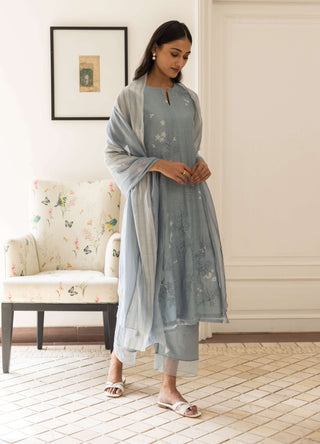 Powder Blue Floral Kurta Set by Vaayu available on Indiaspopup.com