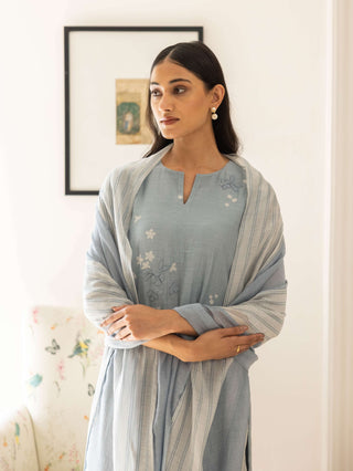 Powder Blue Floral Kurta Set by Vaayu available on Indiaspopup.com