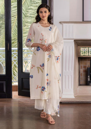 Pearl multihued applique kurta set