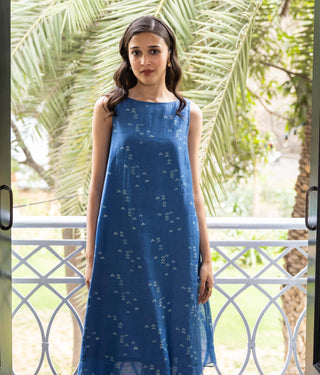 Ocean blue geometric print dress