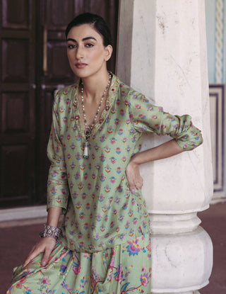 Drishti & Zahabia-Green Printed Cowl Skirt And Kurta Top-INDIASPOPUP.COM