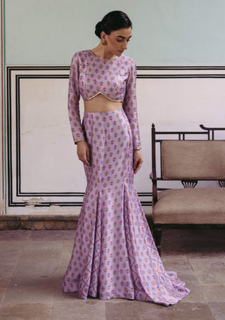 Drishti & Zahabia-Lilac Fishtail Skirt And Crop Top-INDIASPOPUP.COM