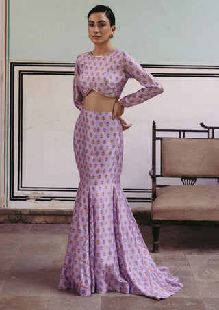 Drishti & Zahabia-Lilac Fishtail Skirt And Crop Top-INDIASPOPUP.COM