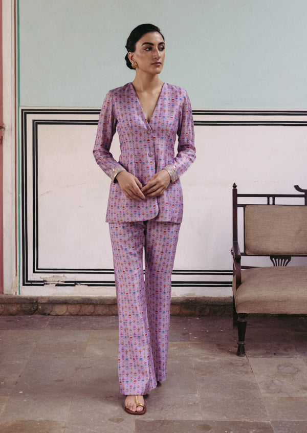 Lilac printed pant and suit set