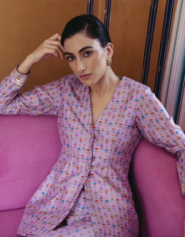 Lilac printed pant and suit set