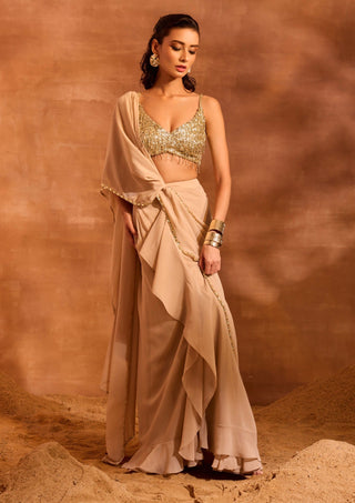 Orla beige draped sari and blouse