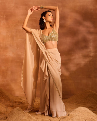 Orla beige draped sari and blouse