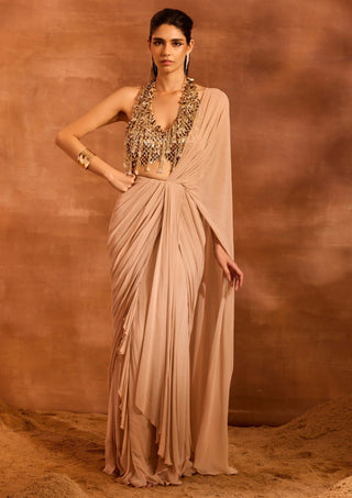 Renee beige drape sari and blouse