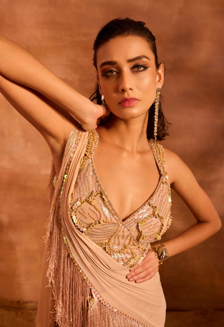 Ember beige draped sari and blouse