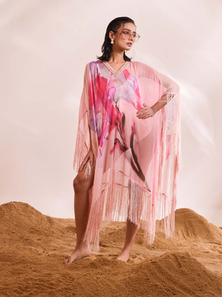 Dahlia Pink Printed Kaftan And Slip by Divya Aggarwal available on Indiaspopup.com