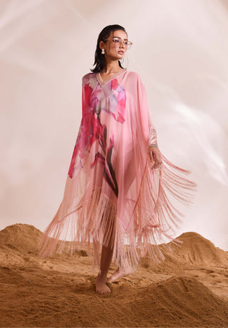 Dahlia Pink Printed Kaftan And Slip by Divya Aggarwal available on Indiaspopup.com