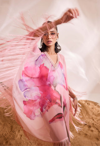 Dahlia Pink Printed Kaftan And Slip by Divya Aggarwal available on Indiaspopup.com