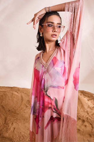 Dahlia Pink Printed Kaftan And Slip by Divya Aggarwal available on Indiaspopup.com