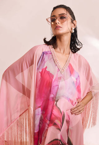 Dahlia Pink Printed Kaftan And Slip by Divya Aggarwal available on Indiaspopup.com