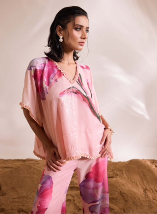 Inara Pink Printed Sequin Kaftan And Pants by Divya Aggarwal available on Indiaspopup.com