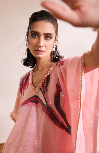 Inara Pink Printed Sequin Kaftan And Pants by Divya Aggarwal available on Indiaspopup.com