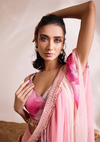 Fiona pink drape ruffle sari and blouse